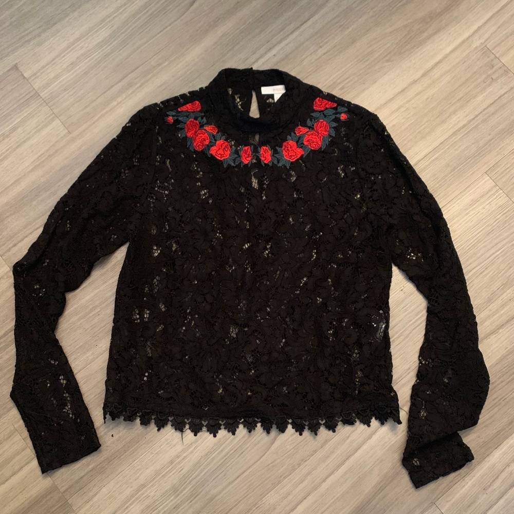 3 for $30 - Black lace top rose detailed neckline